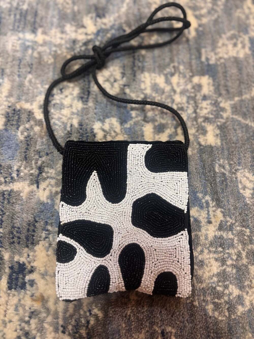 Arizona Jean Company Black and White Beaded Cow Pattern Crossbody Mini Bag